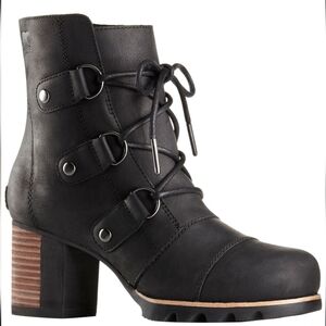 SOREL Addington Lace Up Leather Black Boot  Women's Size 6 NWOT